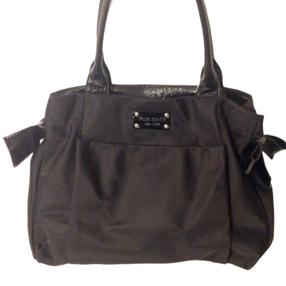 KATE SPADE black bow tote nylon patent leather